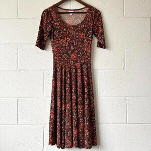 Lularoe Floral Paisley Short Sleeve Fit And Flare Skater Dress Women's XS